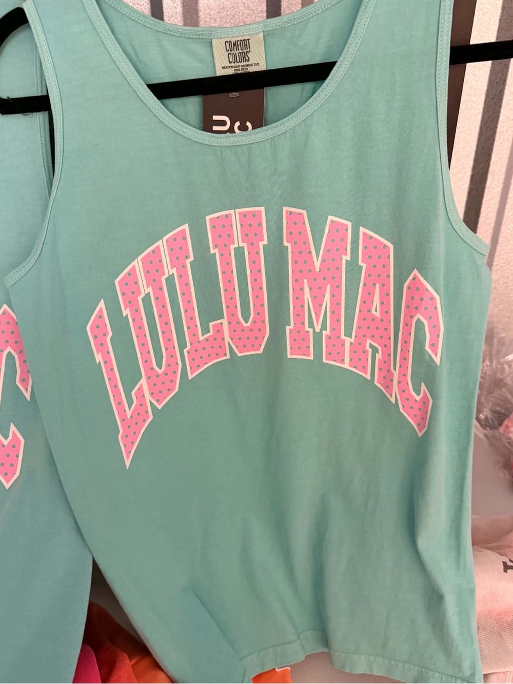 Comfort Colors Mint Tank with Pink LULU MAC Graphic